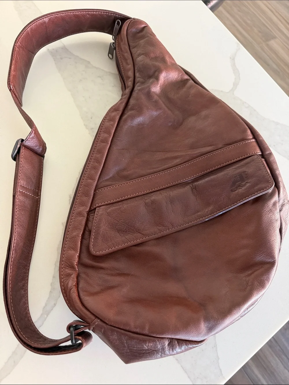 Ameribag 18” Brown Leather Sling Healthy Back Backpack Sling Bag Unisex Style